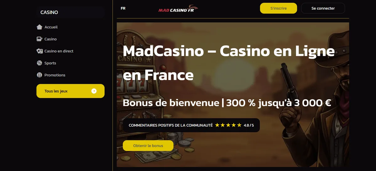 MadCasino homepage bonus sans dépôt nouveau casino