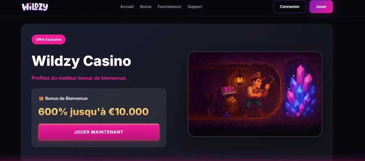 Wildzy homepage nouveau casino en ligne fiable